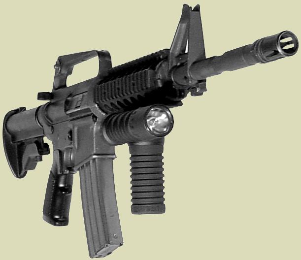 M4 carbine accessorized with  the Rail Grip with the Tactical Handle and Light.